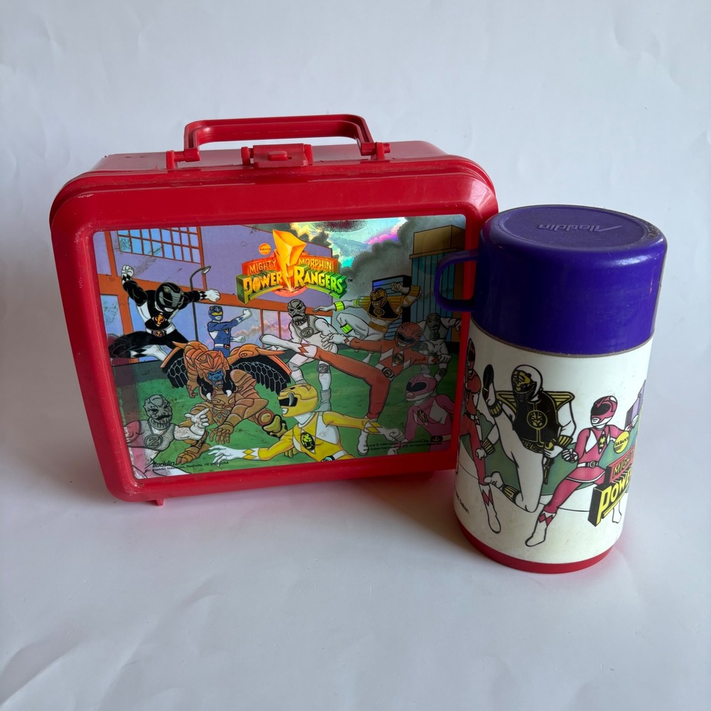 Vintage 1994 Mighty Morphin Power Rangers Lunch Box with Thermos Aladdin Red